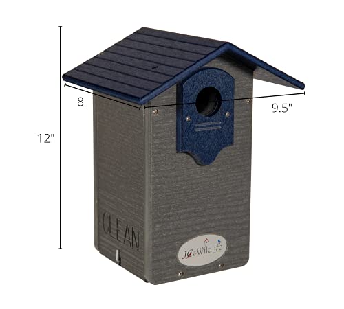 Ultimate Mountain Bluebird House with Universal Mounting Pole Kit - Garden Birdhouse and Pole Combo (Blue and Gray)