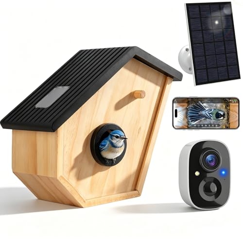 Bird House with Camera Solar Powered,2K HD Bluebird House with Camera Inside Solar Powered,Watch Nesting in Real Time,2.4G WiFi,Night Vision,Motion Detection&App Notification,Gift for Bird Lovers - color: Black-03, style: Hexagon