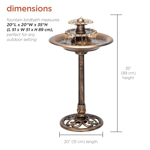 Alpine Corporation TEC106-BZ 35” Tall 3-Tier Pedestal Water Fountain with Birdbath in Vintage – Outdoor Garden Fountain for Yard, Patio, Deck Decoration, Bronze