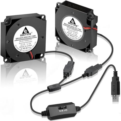 GDSTIME 40mm USB Blower Fan with 3 Speed Control, DC 5V Powered, 2-Pack | Hydraulic Bearing, L/M/H Adjustable, 40x40x10mm, 4010, Micro 5 Volt, Brushless Turbo, for Small Electronics DIY Cooling - size: 40x10mm