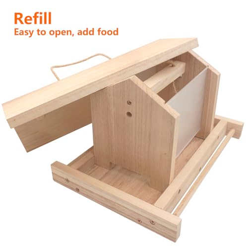 Hanging Wooden Bird Feeder, Outdoor Large Capacity Wood Birdfeeder for Feeding Outside Garden Wild Birds Finches Robin Sparrow Blue Jay Chickadees - color: Light Wood Color