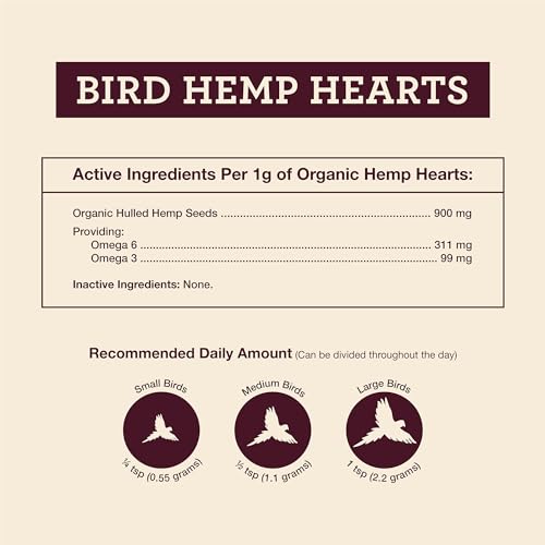 Hemp Well Organic Hemp Hearts for Birds - Reduces Feather Plucking, Promotes Relaxation, Immune Support, Organic, USA Grown, GMO Free – 8 Ounces - size: 8 Ounce (Pack of 1)