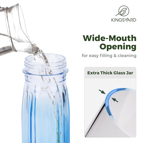 Kingsyard Glass Bird Water Feeder for Outdoors, Hanging Bird Waterer | 16 oz Capacity, 360 Degree Perch, Wide-Mouth Opening, Metal Hanging Hook & Base, Easy to Clean & Refill, Blue