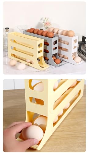 30 Eggs Egg Holder for Fridge,4 Tiers Egg Container,Auto Rolling Fridge Egg Organizer for Refrigerator,Space-Saving Egg Dispenser Holder,Fridge Egg Rack (Yellow, 1pack) - color: Yellow, size: 1pack