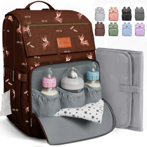 Baby Diaper Bag Backpack - Large Bag for Boys & Girls, Waterproof Diaper Backpack - Travel Diaper Bags w/Changing Pad, Baby Registry Search & Shower Gifts - Essentials Must Haves Newborn Stuff - color: J. Woodland Deer, style: Classic
