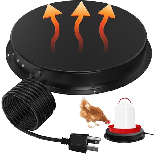 Chicken Water Heater for Winter, 11'' Heated Waterer Base for 1-5 Gallon Metal/Plastic Poultry Waterer, Built-in Thermostat (77℉ Auto Shut-Off), 110W Coop Heater with 6.6ft Power Cord