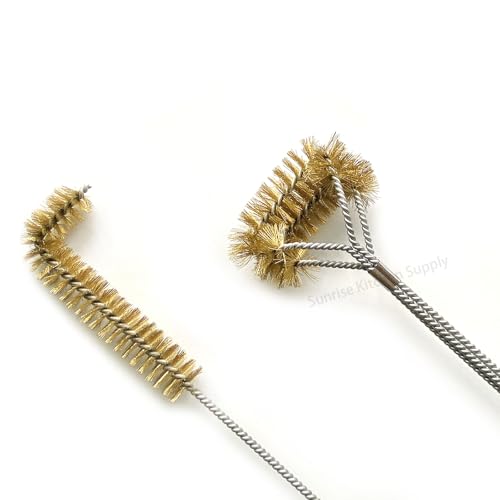 SUNRISE Fryer Brush with Long Handle (Brass, L and Double Brush) - color: Brass, size: L and Double Brush