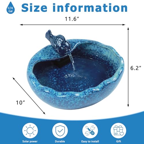 Ceramic Solar Bird Bath Fountain with Battery Backup,Solar Fountain Outdoor | Birdbath Fountain ,Solar Water Fountain for Garden, Patio & Yard Decor,Working at Night for at Least 6 Hours (Koi Fish).