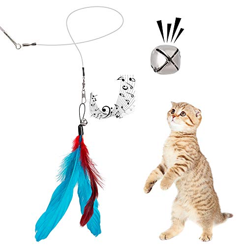 JIARON Cat Toys Interactive Feather Toy, 2PCS Retractable Wand and 10PCS Replacement Teaser with Bell Refills, Interactive Catcher and Funny Exercise for Kitten.