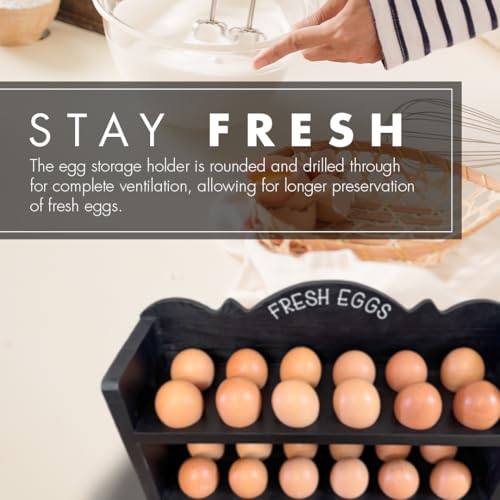 Black Premium Pine Wooden Egg Holder 2-Tier Durable 24-Egg Storage Solution Ideal for Modern and Rustic Kitchen Fresh Eggs