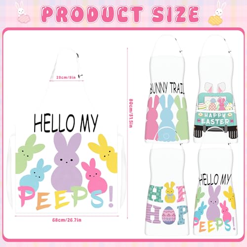 Easter Aprons Set of 4, Colorful Bunny & Easter Eggs Design - Kitchen Aprons for Adults & Kids, Easter Decorations for Home Indoor, Egg Collecting Apron, Bunny Gift & Festive Table Decor - color: Rabbit