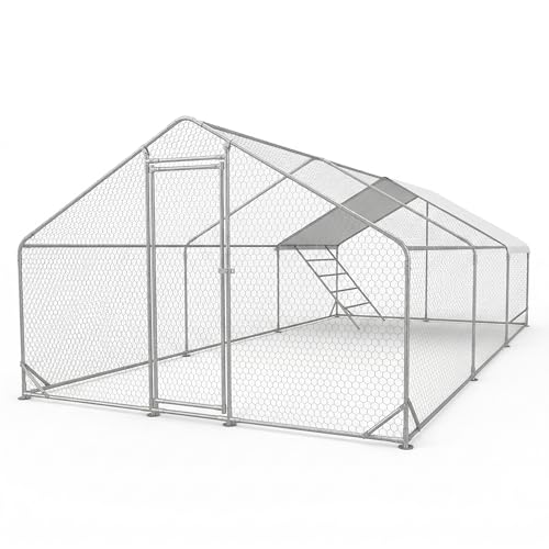 CHIKENCOOP 19.5x9.8x6.5 ft Metal Chicken Coop, Chicken Run with Cover | Three-room walk-in chicken run with waterproof UV-resistant cover, lockable steel door, and PVC-coated wire mesh. - size: 238.0"L x 118.0"W x 80.0"H