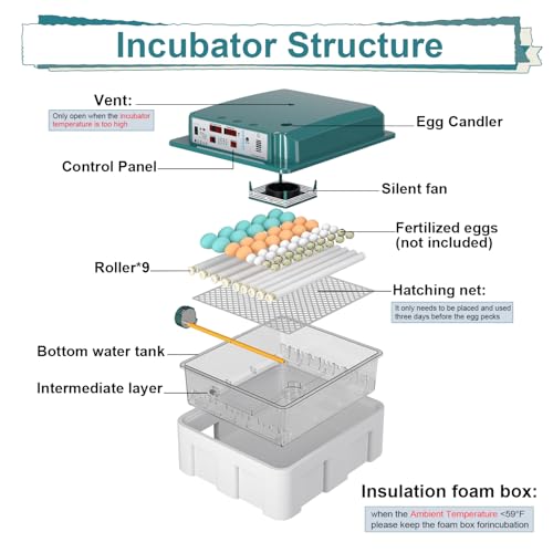 64 Egg Incubators for Hatching Eggs,Incubator with Automatic Egg Turning and Humidity,Chicken Incubator with 5 Automatic Incubate Mode,Poultry Egg Incubator with Incubate Day Counter and Egg Candler