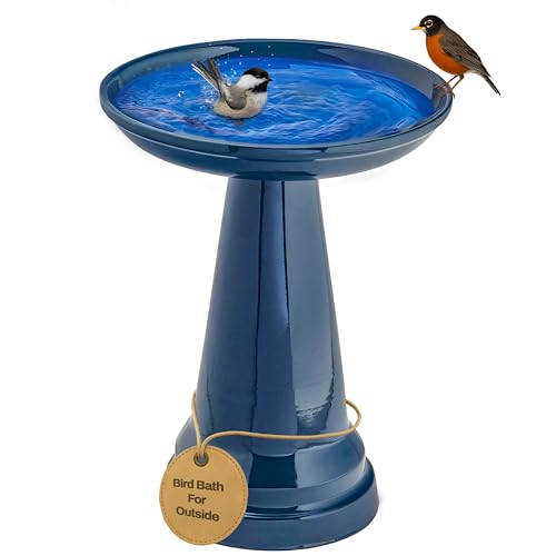 Birds Choice Ohio Stoneware Pedestal Bird Bath | 22in x 17in | Midnight | Weather-Resistant Glazed Ceramic Clay, Stable Locking Top, Suits Outdoor Gardens and Patios - color: Midnight Blue
