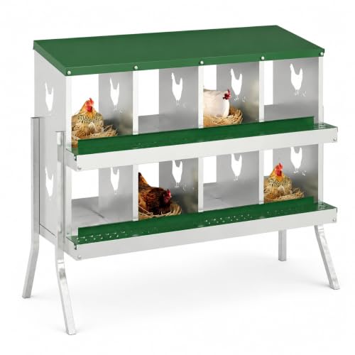 Galvanized Steel Chicken Nesting Box 8 Grids, Metal Egg Laying Boxes for Hens with Hinged Lid and Ventilated Design, Easy Clean Poultry Nest Box for Chicken Coop Accessories, Green, with Legs - color: Green, size: 8 Holes with Legs