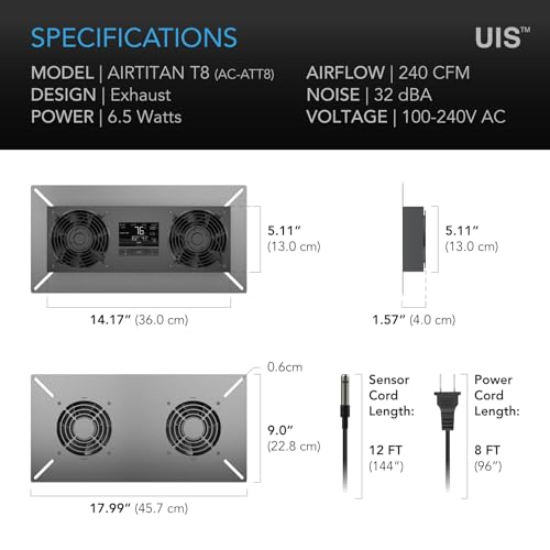 ﻿AC Infinity AIRTITAN T8, Crawlspace Basement Ventilator Fan, with WiFi App-Compatible Temperature Humidity Controller, IP-55 Rated, Exhaust | With WiFi App-Compatible Temperature Humidity Controller, IP-55 Rated, Exhaust - size: Large, Smart Controller,