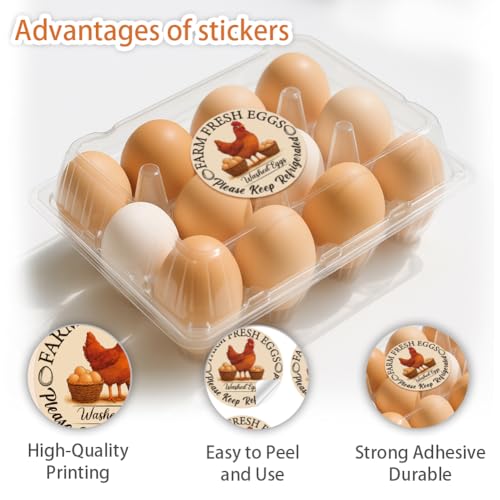 320 Pcs Farm Fresh Egg Carton Labels, Colorful Round Egg Handling Stickers Waterproof Self-Adhesive Egg Packaging Stickers for Box Container Carton Farm Supplies - color: Retro Style