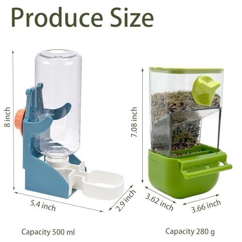 Automatic Bird Feeder for Cage No Mess Bird Feeder Water Dispenser Set | Acrylic Parrot Food Container Drinker Cage Accessories for Parakeet Canary Finch Cockatiel Lovebirds - color: Green + Blue