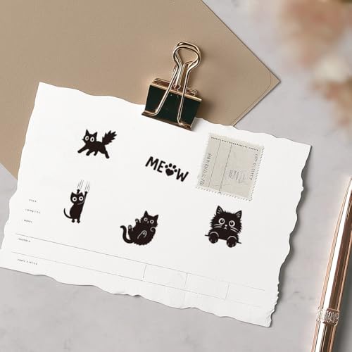 AHANDMAKER 5 Styles Cartoon Cat Patterns Wooden Rubber Stamps, Cute Cat and Claw Round Handle Stamps Mini Decorative Wooden Stamp for Scrapbooking Card Making Letter Diary Decoration(No Ink Include) - style: Cat