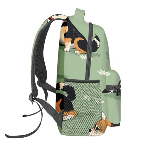 Cute Shiba Inu Backpack,Adorable Dog Polyester Backpacks,Lightweight Double Shoulder Back Pack for Kids Teens, Sage Green Bookbag,School Bag Gifts,Casual Travel Daypack Book Packs - color: Shiba Inu