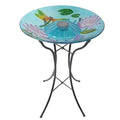 Teamson Home Handpainted Dragonfly Fusion Glass Solar Birdbath Bowl Feeder with LED Light for Outdoor Patio Garden Backyard Decking Decor, 21 Inch Height, Light Blue