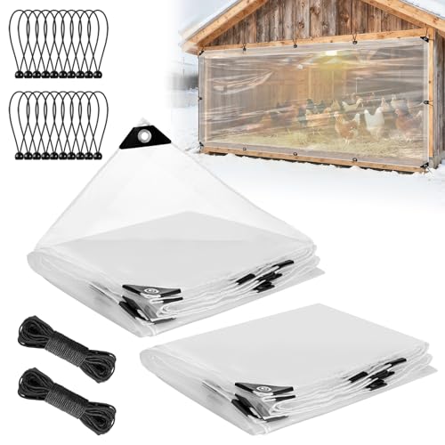2pcs 4x7ft Chicken Coop Covers Accessories for Winter - Easy to Install Waterproof Chicken Run Tarp with Elastic Cords & Ropes - size: 4x7ft