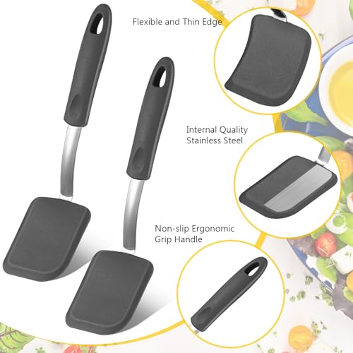2 Pcs Mini Silicone Cookie Brownie Spatula,Solid Flat,Grey | Flexible Kitchen Small Silicone Turner,for Nonstick Cookware, Heat Resistant, No Scratch ,Kitchen Spatula Set for Egg - color: Gray