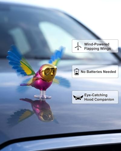 Flying Bird Car Accessories, Wind Powered Spinning Bird Toy, Funny Moving Bird Ornament for Car Exterior, Motorcycle Helmet, Mirror, Antenna Decoration, Weatherproof Auto Decor Gift