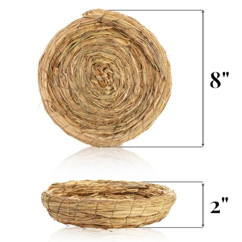 Eorbow 6 Packs Woven Straw Bird Nests, 8" Handmade Flat Base Spawning Nest, Small Animal Breeding Bed Hatch House Cage Accessories for Dove Pigeon Parrot Cuckoo Sparrow Rabbits Chinchillas Hamster