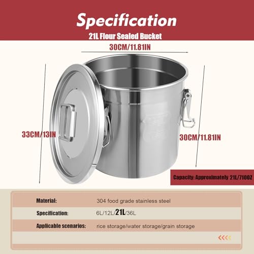 5.5Gal 304 Stainless Steel Airtight Canister,Metal Bucket Large Stainless Steel Canisters - Locking Clamp & Airtight Lids - Dog Food/Bird Seed/Coffee Storage Container - color: 5.55 GAL