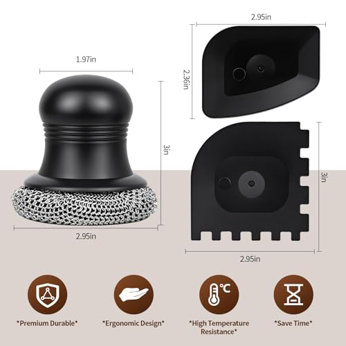 316 Upgraded Cast Iron Scrubber with Pan Scraper,Cast Iron Cleaner for Grill Pan Skillet Wok Carbon Steel,Ergonomic to Hold Easy to Use Dishwasher Safe ((Small Chainmail,2pcs)) - size: (Small Chainmail,2pcs)