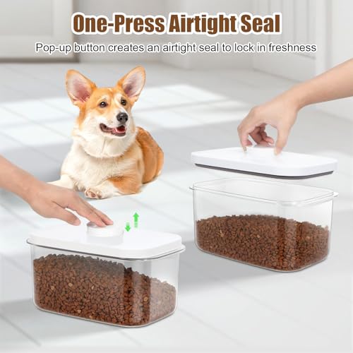 TBMax Dog Cat Food Storage Container 6-8 Lbs with Easy-Carrying Handles, Stackable Pet Food Dog Treat Container with Pop Up Lids, Airtight Food Storage Bin for Kitchen Organization