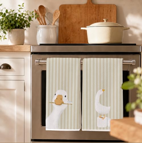 Kids Bathroom Decor, Goose Towels Bathroom Decor, Toddler Bathroom Towel, Cute Duck Green Farm Animal Dish Towels Gifts for Washroom Restroom 16x24 Inch Set of 2 - color: Goose-suge Green
