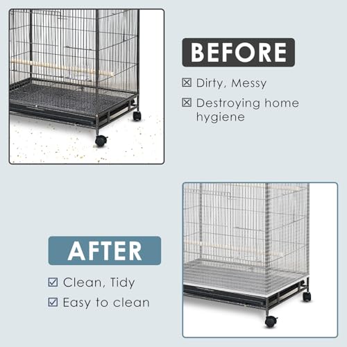 Bissap Bird Cage Seed Catcher, 90-118‘’ Universal Birdcage Net Nylon 31.8'' H Adjustable Elastic Band Stretchy Skirts Mesh Cover for Parrot Cage Seed Guard (Not Include Birdcage)- White - color: White
