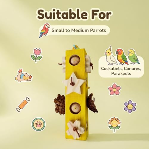 2Pcs Bird Hanging Chew Toys, Suitable for All Birds | Colorful Wooden Beads & Natural Pine Cones, Foraging & Beak-Grinding, Cockatiels, Lovebirds, Conures, Cage Accessories