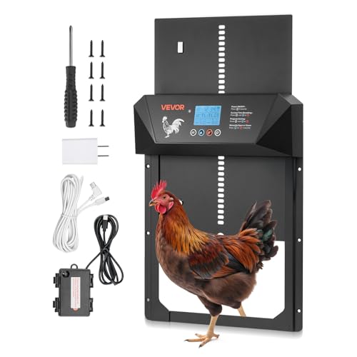VEVOR Automatic Chicken Coop Door, DC & Battery Powered Chicken Door with LCD Display, Light Sensor, Timer & Manual Setting, Anti-Pinch Security, Durable Aluminum Alloy, Chick Run Gate Opener for Farm - color: Black, size: 15.9"L x 13.0"W x 3.4"H