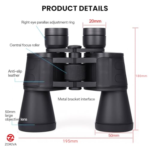 10x50 Magnification Professional High-Power Binoculars for Adults – HD Vision with 50mm Objective Lens, K9 Prism, Durable Design for Bird Watching, Hunting, Stargazing, Sports & Outdoor