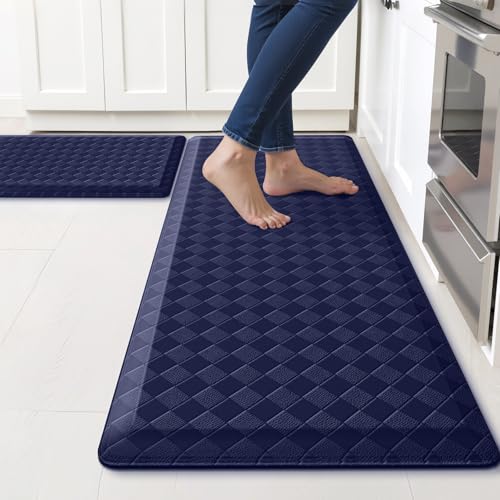 TranquilRelax 4/5 Inch Cushioned Anti Fatigue Kitchen Mats for Floor, Blue | 2PCS Kitchen Rugs, Non-Slip Standing Desk Mat, Comfortable Standing Rug Set for Kitchen & Laundry, 17.3"×30"+17.3"×47" - color: Blue, size: 2-Piece | 28"+47" | Extra Thick