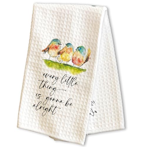 Spring Watercolor Birds Kitchen Towels - Every Little Thing is Gonna Be Alright - 16 x 24 Inches Kitchen Hand Dish Towels - Decorative Fast Drying Home Dishcloth-Gifts for Friends Family - A01 - color: Watercolor Birds-1