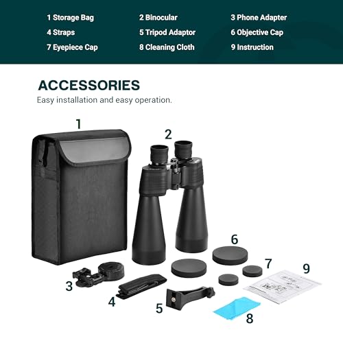 ESSLNB Giant Binoculars Astronomy 15X70 with Phone Adapter Tripod Adapter and Carrying Bag FMC Waterproof Binoculars for Adults Kids - size: Small