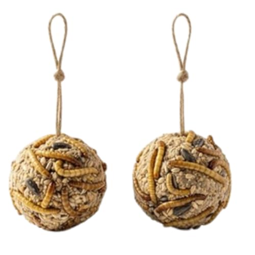 Undique Quail & Gamebird Feed Suet Ball, Enrichment Knödel with Mealworms, 2 Count, Natural Beak Wear & Pecking Behavior