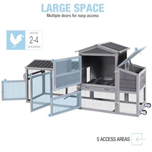 Large Chicken Coop with Run, 80.5’’ Chicken Tractor with Wheels, Wooden Hen House Poultry Cage with Plastic Waterproof Roof and Nesting Box, Leakproof Pull-Out Tray - color: Grey, size: 80.5"L x 21.2"W x 42.5"H