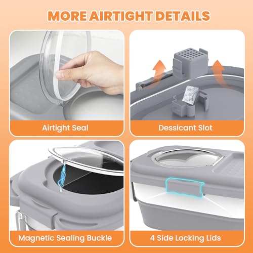 HOYTAMDAR 25-28lb Collapsible Dog Food Storage Container,Dog Food Container | Pet Food Storage Container with Airtight Lid,Wheels,Handle,Measuring Scoop&Small Container For Dog Cat Bird Seed - color: Grey-28lbs