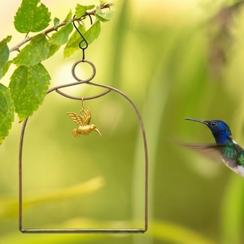 LemonRoad 2 Pcs Hummingbird Swing, Metal Frames Birdie Swing with Hummingbird Hanging Decor Hummingbirds Perch with Iron S Hooks for Hanging Indoor Outdoor Trunk Lawn Patio Garden - color: Red and Green, size: 6.7 x 9.1 Inch, style: Arch