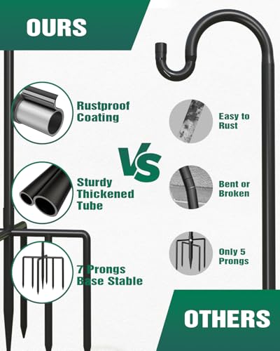 2 Pack 76 Inch Adjustable Metal Shepherd Hooks for Bird Feeder Outdoor | Heavy Duty Bird Feeder Hanger with 7 Prongs Base, for Hanging Lantern, Hummingbird Feeder, Lightweight Plant, Wind Chime - size: 2Pack 76 Inch