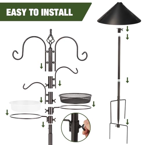 ERYTLLY Bird Feeders Bird Feeding Station Kit Bird Feeding Pole Wild Bird Feeder Hanging Kit with Squirrel Guard Baffle Suet Cage Tube Bird Feeder Planter Hanger Multi Feeder for Attracting Wild Birds - size: 91 Inch with squirrel baffle
