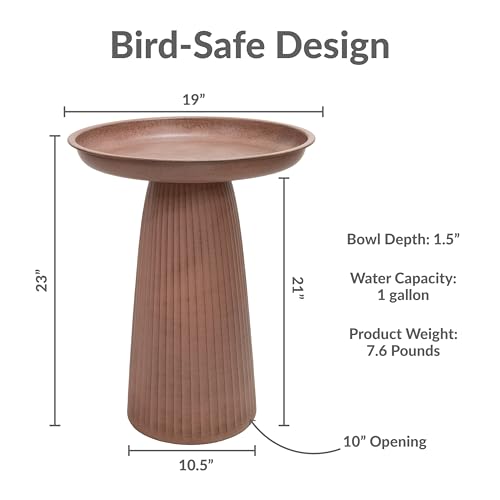 Sunnydaze Modern Bird Bath for Outside, Iron, 23” H, Matte Canyon Clay | UV & Rust-Resistant Matte Finish, Durable Iron,1 Gal Water Cap, Outdoor Birdbath for Garden, Pedestal Bird Bath with Bowl - color: Matte Canyon Clay