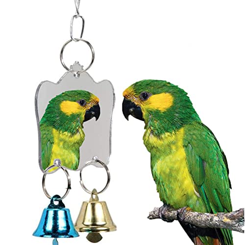 Litewoo Bird Mirror Toy Parrot Hanging Anti-Shatter Mirror Fun Play Toy with Bells for Parakeet Cockatiel Conure Budgie Lovebird Cockatoo Canary Finch Cage Accessories - color: Toy4