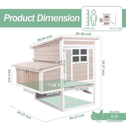 PetsCosset 39.13" L Chicken Coop for Outdoor,2-Story Poultry Cage with Nesting Box,Fir Wood Hen House with Pull-Out Tray for 1-3 Chicken,Slanted Wooden Roof,Suitable for Backyard,Park,Garden,Grey - size: 39.13" L - Grey