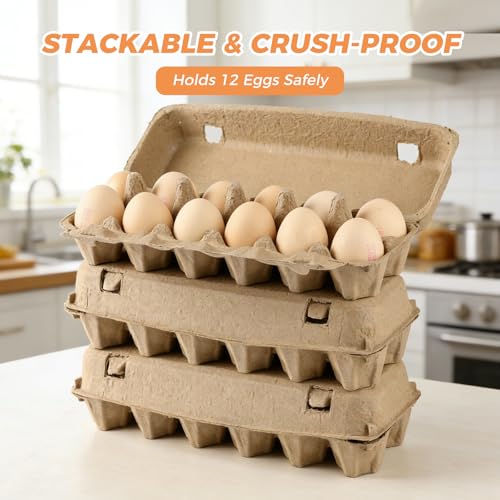 Pulp Egg Cartons Bulk - 15Pack 12 Count Recycled Paper Egg Crates for Farmers Market, Home Kitchen Storage, Biodegradable and Compostable 2x6 Style Cardboard Dozen Chicken Egg Cartons